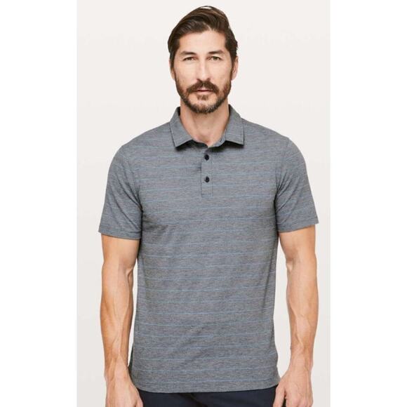 Lululemon Evolution Polo Lookout Stripe Heathered Navy Heathered Poseidon - M - Picture 1 of 6